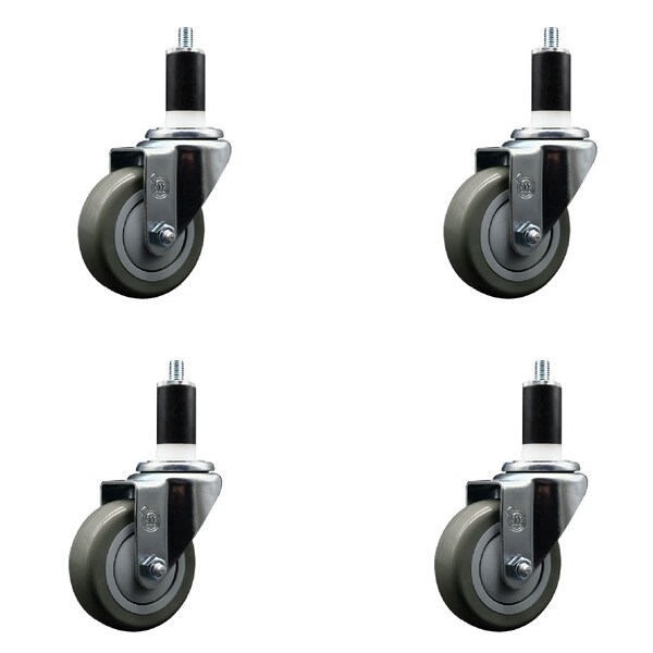 Service Caster 3.5'' SS Gray Poly Wheel Swivel 1-3/8'' Expanding Stem Caster Set, 4PK SCC-SSEX20S3514-PPUB-138-4 - main